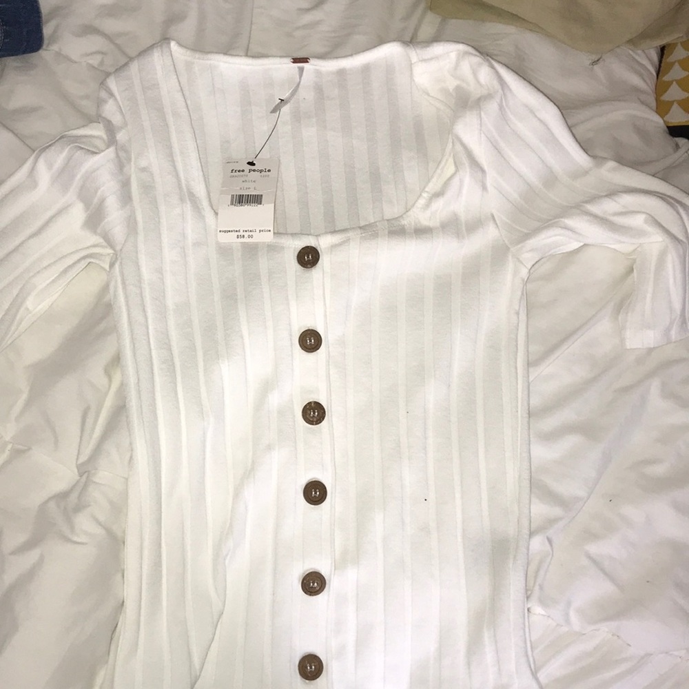 Free people white button up top!